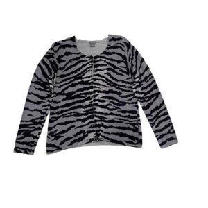Ann Taylor Petite Black & Grey Zebra Print Cardigan - EUC